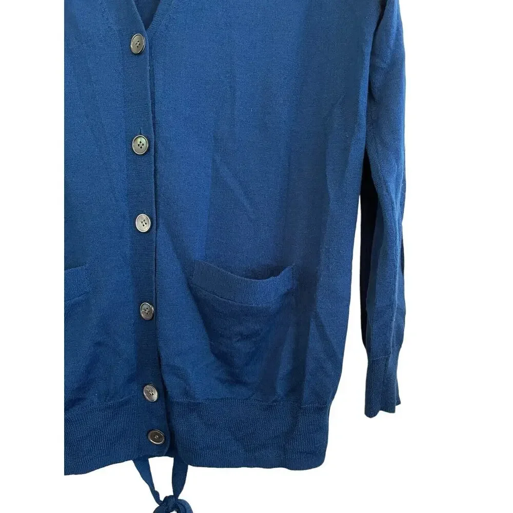 J. Crew Cardigan Sweater Women Size‎ XS Merino Wool Blue Tie Back Lightweight